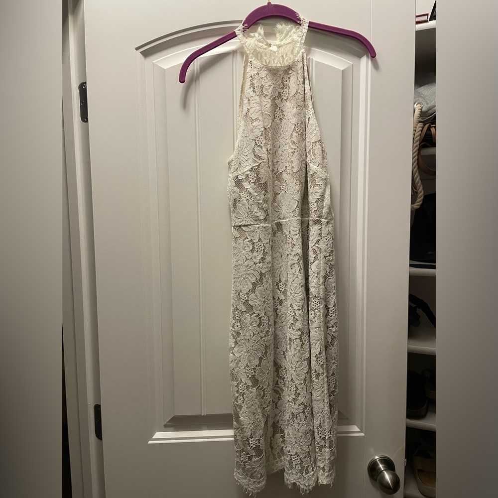 *5 add on White lace high neck & open back dress